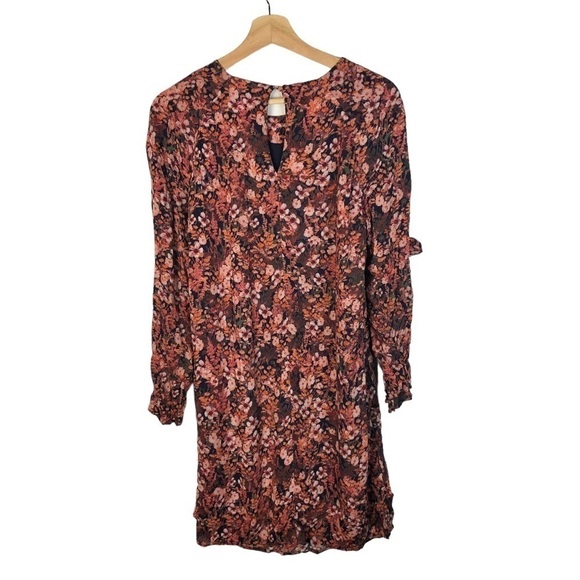 H&M Red & Pink Floral Ruffle Front Long Sleeve Mini Dress 4 - Picture 3 of 4